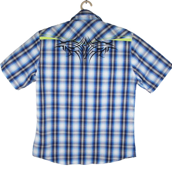 A. Prodigee Blue Multicolor Button Up Short Sleeve Shirt Mens SIZE L - Picture 3 of 8